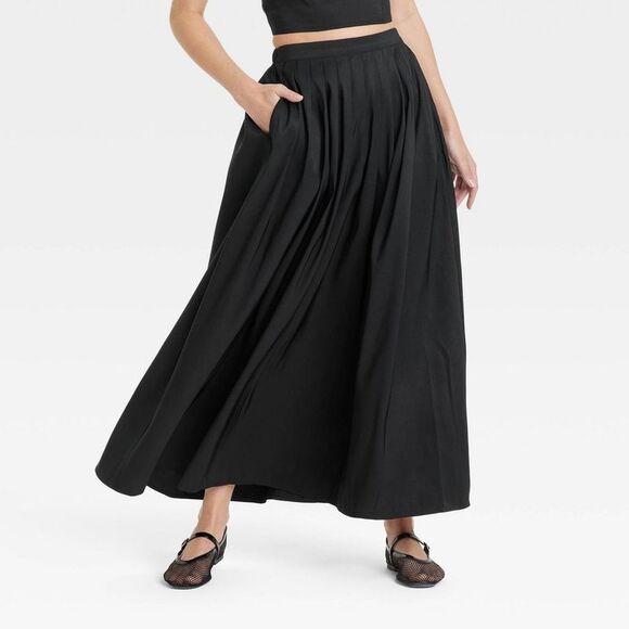 A New Day - Women's Pleated A-Line Maxi Skirt - A New Day Blac Black - Picture 1 of 3